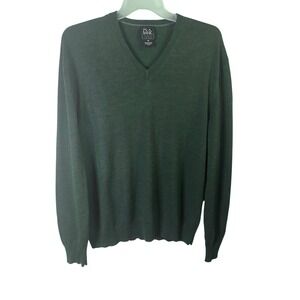 Jos A Bank Traveler Mens XXL Green 100% Merino Wool V-Neck Pullover Sweater